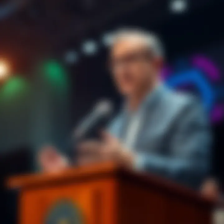 Paul Atkins speaking on crypto market issues and SEC regulations at a podium