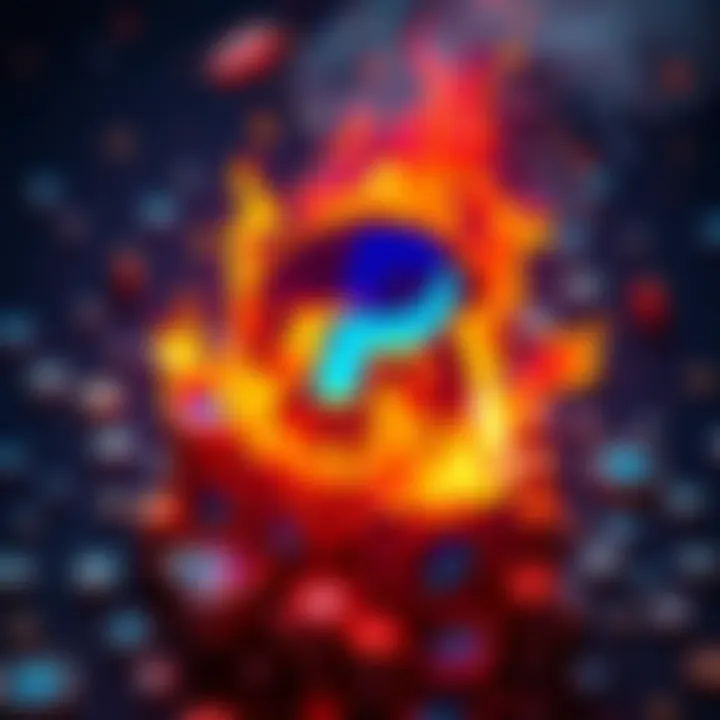 Paxos Stablecoins Representation of Paxos burning PayPal stablecoins with burning icons and digital currency symbols around.