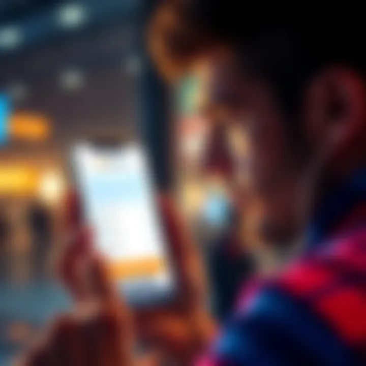 A person selecting a payment method on a smartphone app for BlockFi, showing a focused expression and payment options on the screen.