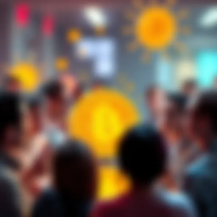 A group of people engaged in a lively discussion about Bitcoin and the concept of fiat currency, showing a mix of opinions and expressions