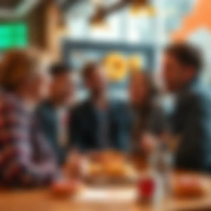 A group of people engaging in a lively discussion about donuts in a casual setting