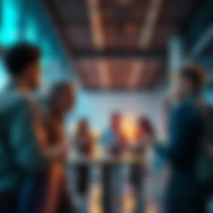 A group of people engaging in conversation, contemplating the ideas of truth and perception in a modern setting.