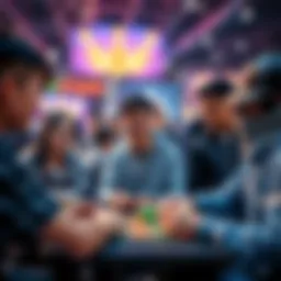 Group of people enjoying various minigames like bowling and Rock-Paper-Scissors at a gaming event