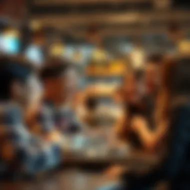 A group of friends laughing together while sharing stories at a coffee shop.