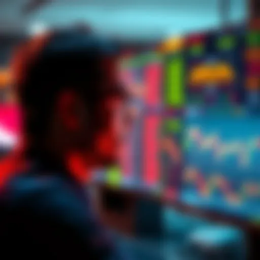 A thoughtful person gazing at a computer screen showing cryptocurrency prices, contemplating when to sell their tokens.