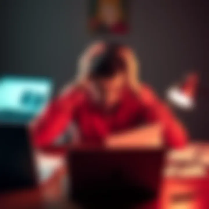 A person sitting at a desk with a stressed expression, surrounded by papers and a laptop, reflecting the feeling of being overwhelmed or 'cooked'.