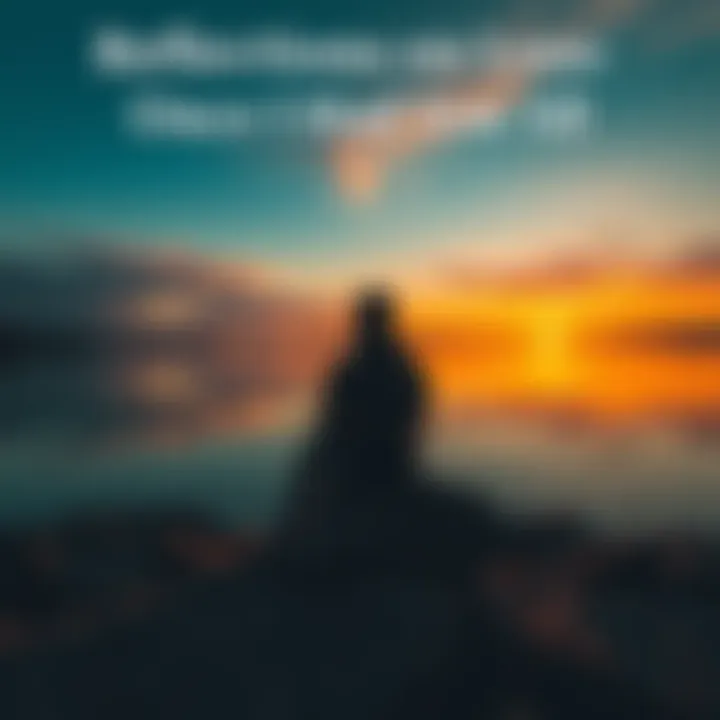 A person sitting alone on a rock by a peaceful lake, looking thoughtful as the sun sets behind them, symbolizing reflection and loss.
