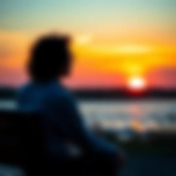 A person sitting on a bench, looking thoughtfully at a sunset, symbolizing a shift in understanding and personal growth.