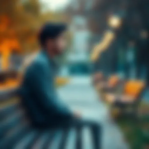 A person sitting on a park bench, deep in thought about life lessons and personal growth.