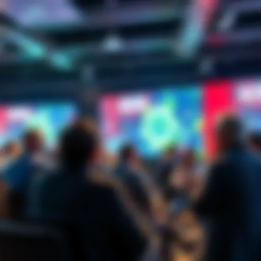 An expert presenting ideas on quantum security in a tech conference setting, with an engaged audience listening attentively.