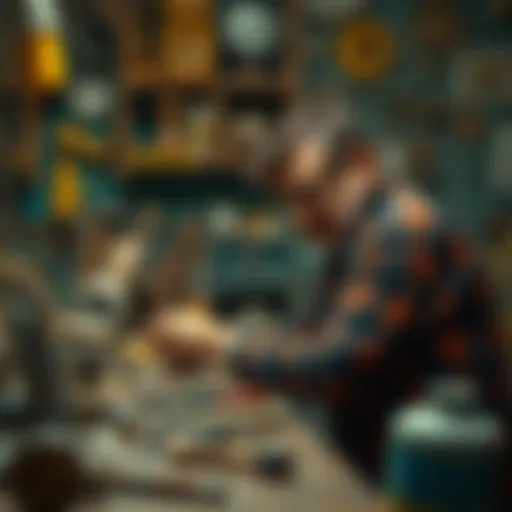 A person working on refurbishing an old item found from their dad, showcasing tools and vintage objects