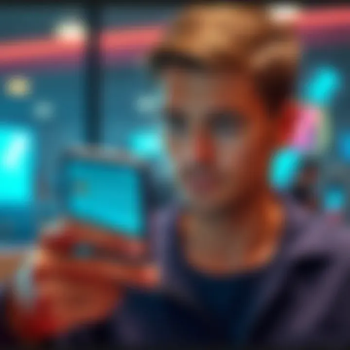 A person examining the Revolut mobile app interface with mixed expressions, symbolizing uncertainty about its trustworthiness.