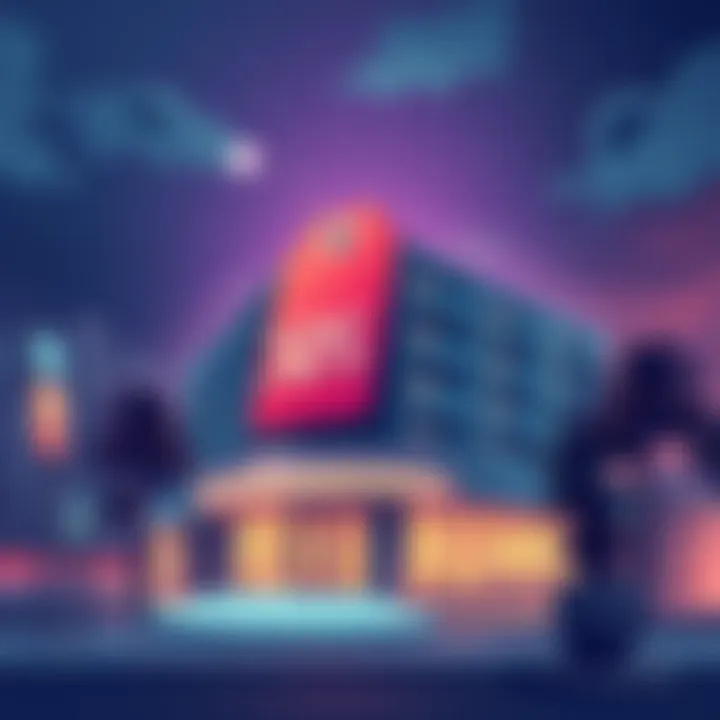 Illustration depicting a hotel with a rising price tag, symbolizing Revolut's increased charges