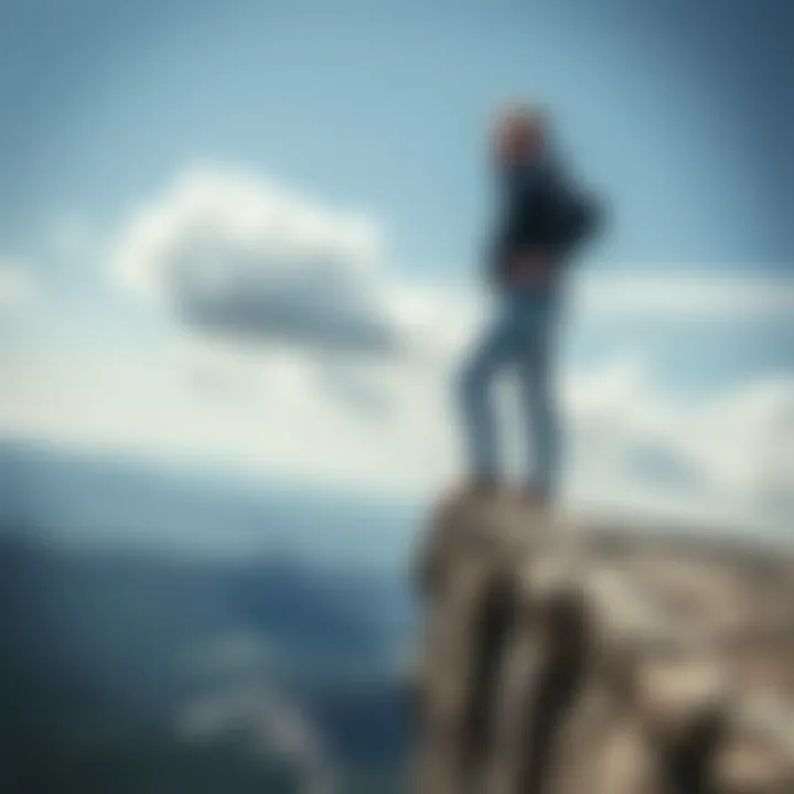 A man confidently standing at the edge of a cliff, showcasing his adventurous spirit, appealing to women's attraction for risk-takers.
