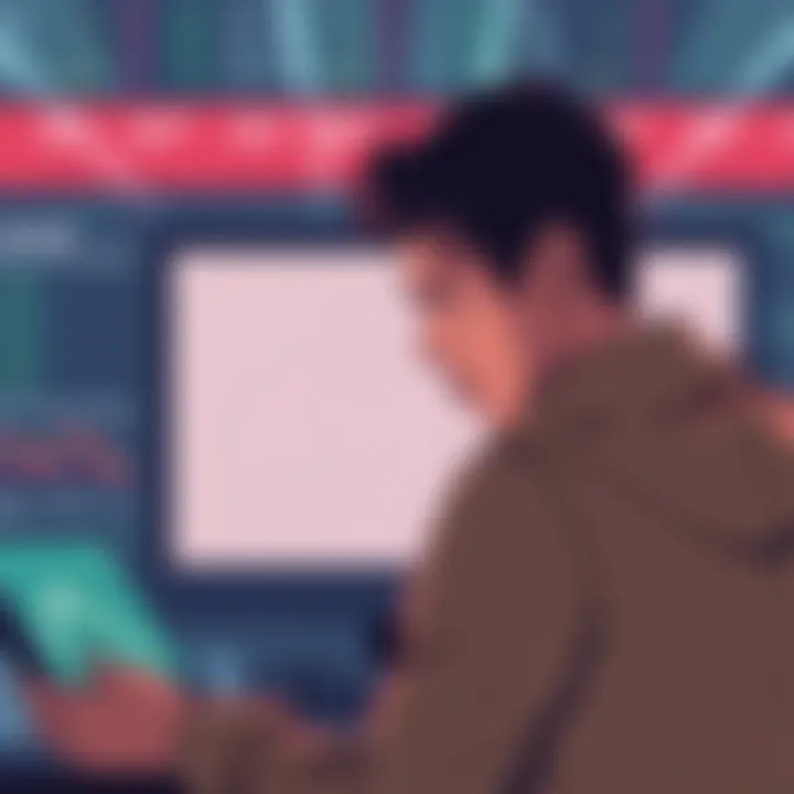An illustration showing a frustrated trader looking at a blank screen representing the Robinhood outage
