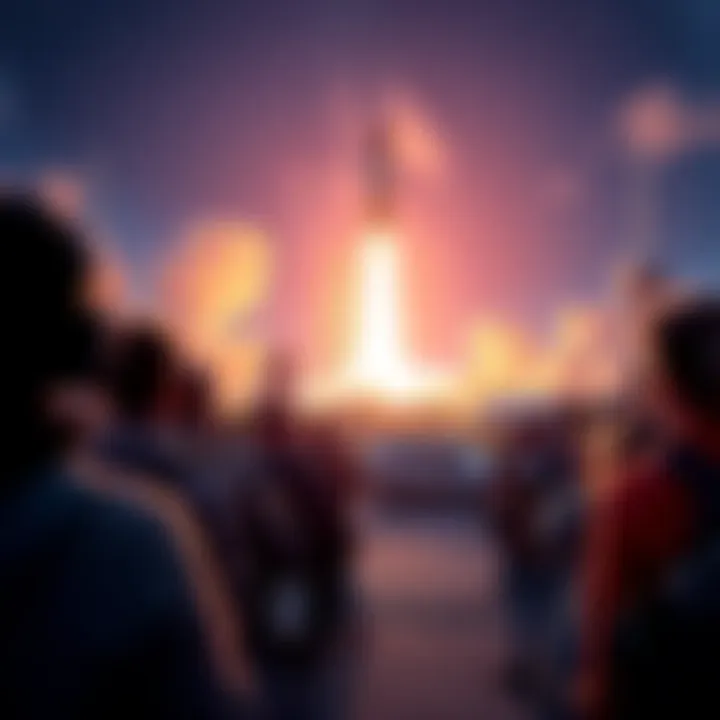 People eagerly anticipating a rocket launch, signifying excitement for an upcoming all-time high in crypto.