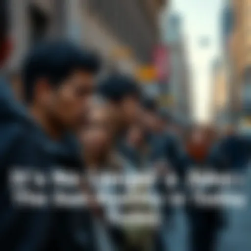 A group of people standing together with somber expressions in an urban setting, reflecting a serious mood
