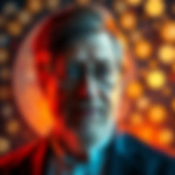 Satoshi Nakamoto now recognized as the richest individual, surpassing Bill Gates, with cryptocurrency symbols in the background.