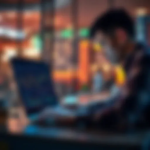 A person looking at financial data on a laptop while considering selling their MSTR investment.