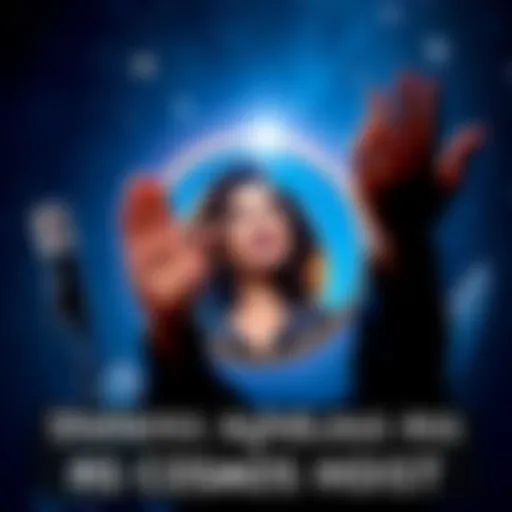 Shohreh Aghdashloo speaking passionately about science, representing female empowerment in communication, framed against a starry background.