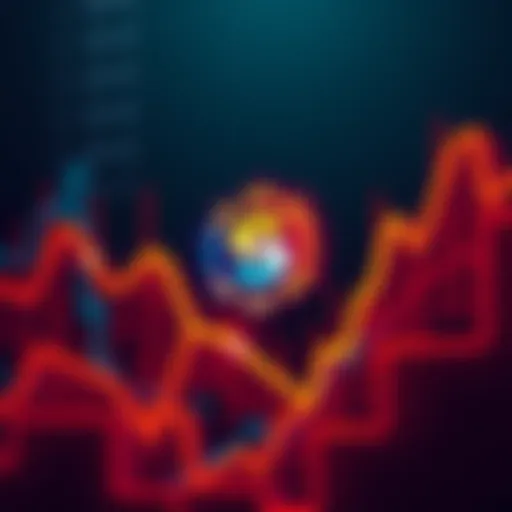 The Solana logo surrounded by graphs showing a rising trend, symbolizing growth and potential in the blockchain market.