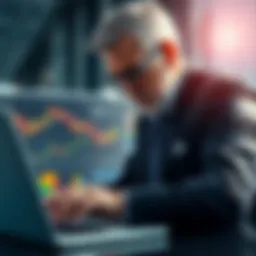 A focused investor reviewing market charts and graphs on a laptop