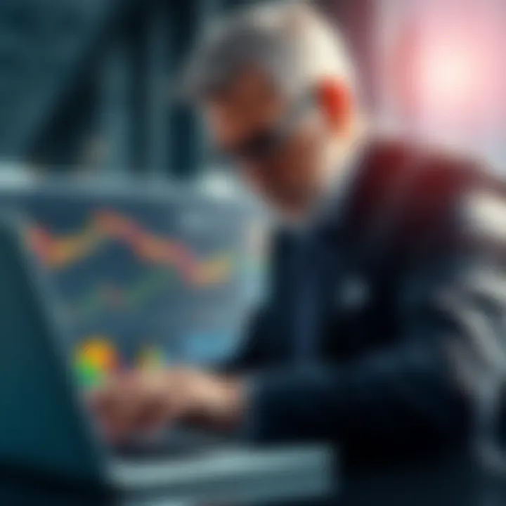 A focused investor reviewing market charts and graphs on a laptop