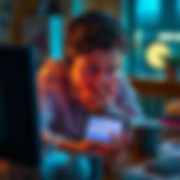 A person looking worriedly at their bank statement on a computer, with a phone nearby showing a message of withdrawal confirmation.