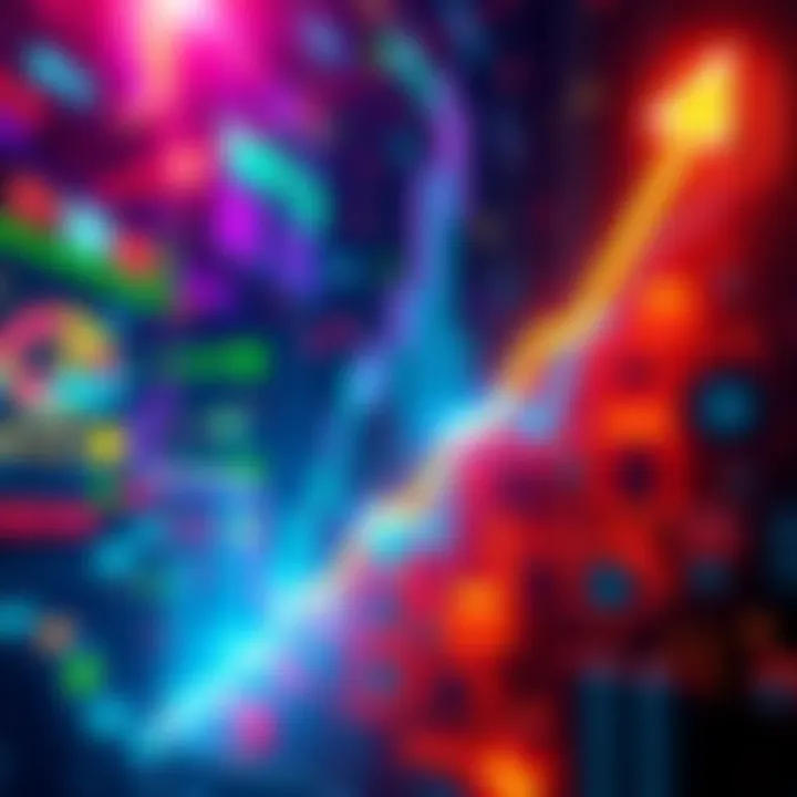 Colorful digital art representing NFTs with upward sales trend graph