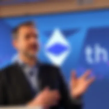 SWIFT and Ethereum Blockchain Joe Lubin announces SWIFT's use of Linea Blockchain for new payments system with Ethereum logo in background