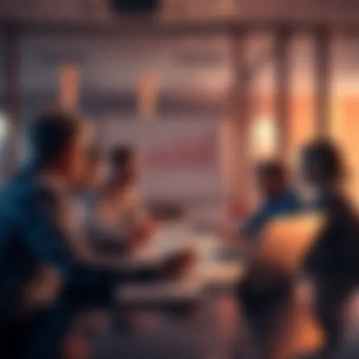 A group of people in a meeting room analyzing charts and data, looking concerned about missed opportunities.