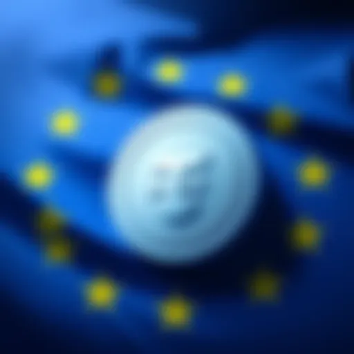 Tether logo with a backdrop of the EU flag, representing the company's stance on regulation