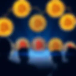Illustration showing Bitcoin coins with silhouettes of people representing major Bitcoin holders, highlighting their influence on the market