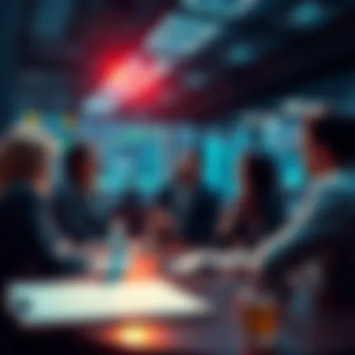 Group of people discussing trading strategies and current events.