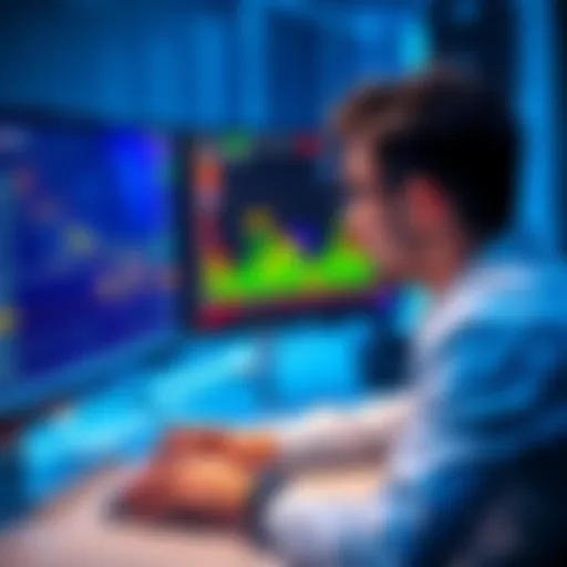 A person analyzing Ethereum charts on a computer with cryptocurrency exchange interface visible