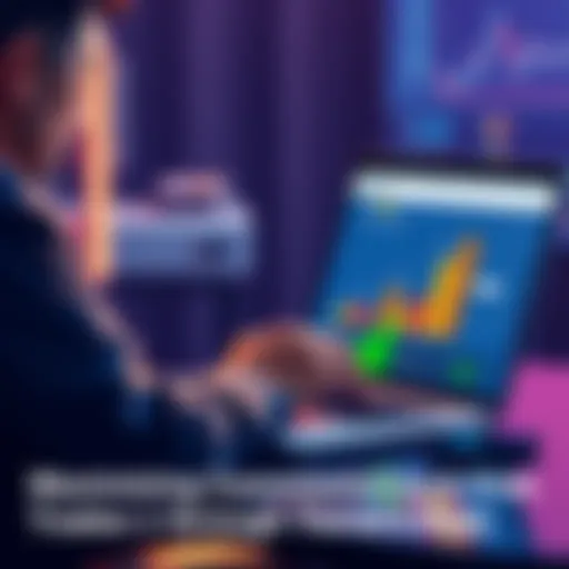 Illustration of a person analyzing different trading plans on a laptop, showcasing commission-free trades and savings.