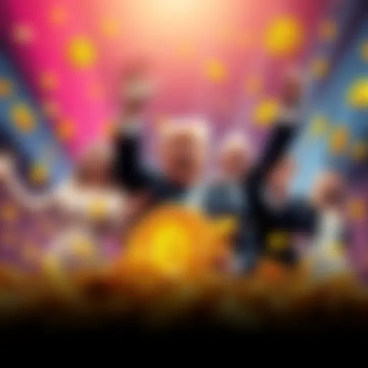 A visual representation of Trump's family celebrating a financial rise, surrounded by cryptocurrency symbols and dollar signs, depicting their $1 billion fortune.