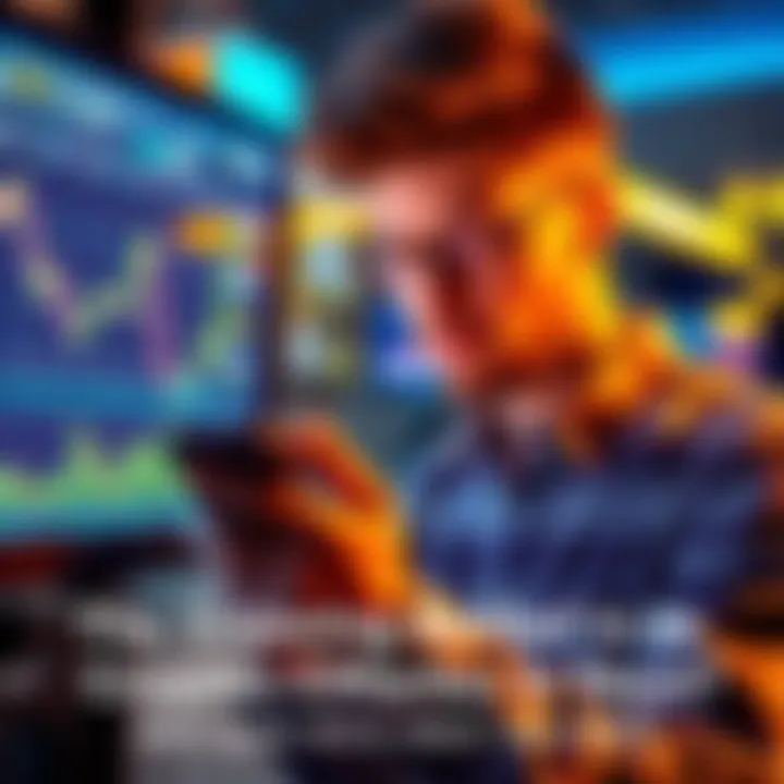 A person looking at a cryptocurrency chart on a screen, holding a smartphone, with a thoughtful expression, representing interest in digital currencies.