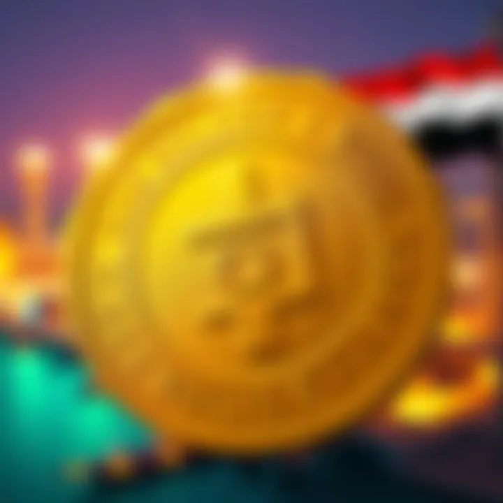 A golden visa stamp with the UAE flag and Toncoin logo, symbolizing a residency opportunity through cryptocurrency investment.