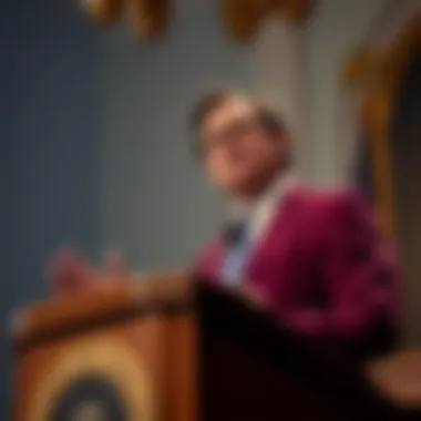 A concerned US lawmaker speaking at a podium, expressing worries about the GENIUS bill and its potential impact on financial rights.