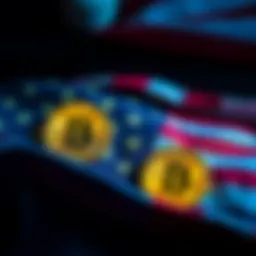 Representation of Bitcoin symbols and U.S. flag, indicating potential government purchases