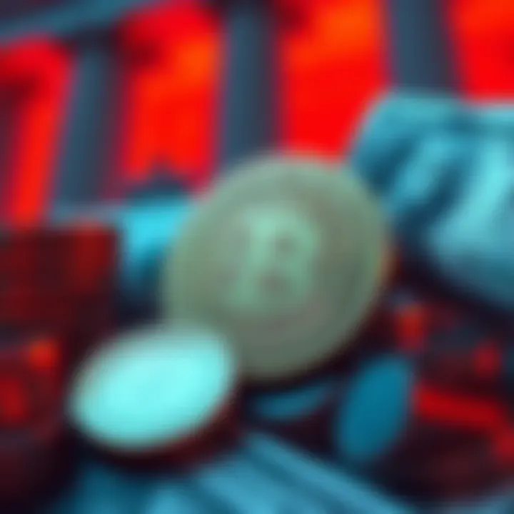 A visual representation of USDC stablecoin tied to US Debt, featuring coins and dollar bills with a bank background.