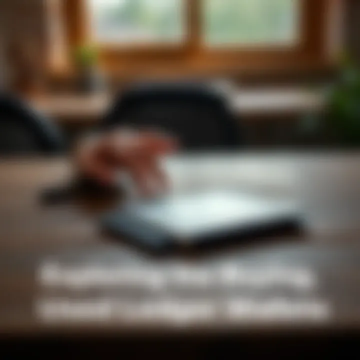 A used Ledger wallet placed on a wooden table with a hand reaching towards it, symbolizing the decision to buy second-hand crypto devices.