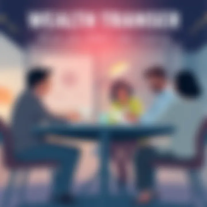 A family discussing finances around a table, highlighting generational wealth transfer.