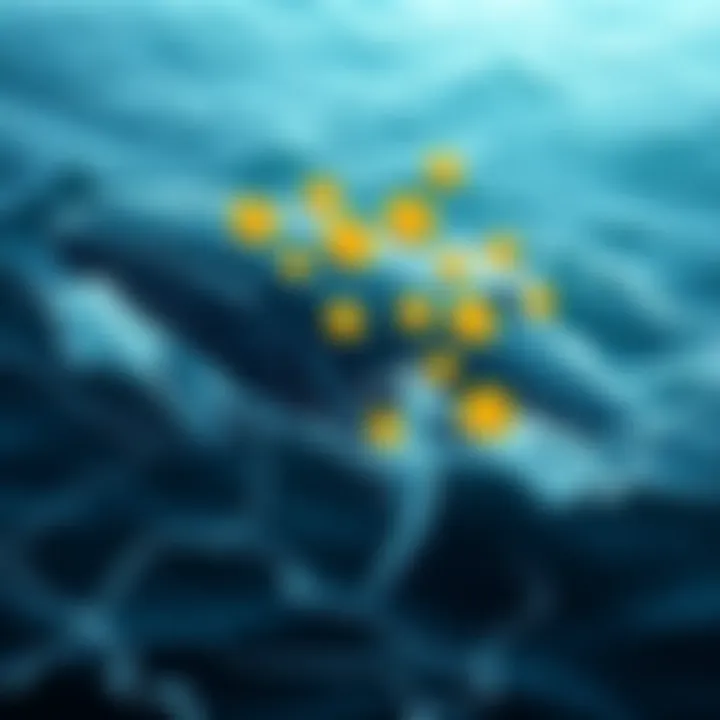 A graphic showing a whale swimming in turbulent waters with cryptocurrency symbols, symbolizing the proposed market stabilization fund amid fluctuations.