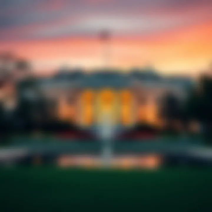 A view of the White House with a focus on its iconic facade, symbolizing the government's inquiry into cryptocurrency practices.