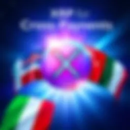 Illustration showing XRP logo with flags of different countries, symbolizing international payments