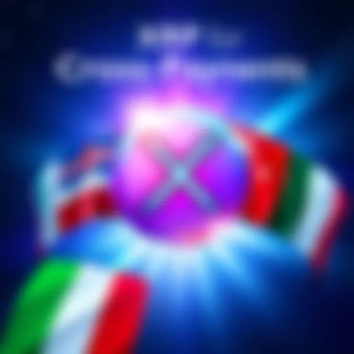 Illustration showing XRP logo with flags of different countries, symbolizing international payments