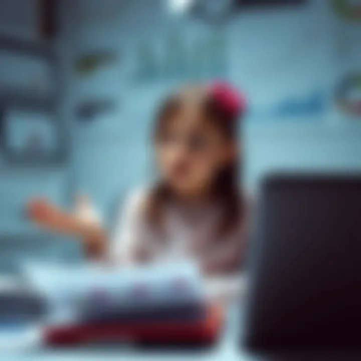 A 12-year-old Canadian girl passionately explaining her insights about the banking system, surrounded by charts and financial materials.